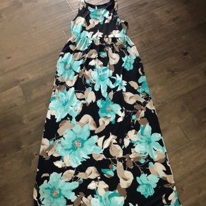 Navy and teal floral maxi dress